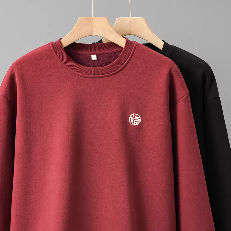 Áo nỉ nỉ dày 420G dành cho nam, mẫu mới 2025, cổ tròn, ấm áp, phiên bản giới hạn năm Rồng, áo khoác đỏ dành cho năm sinh