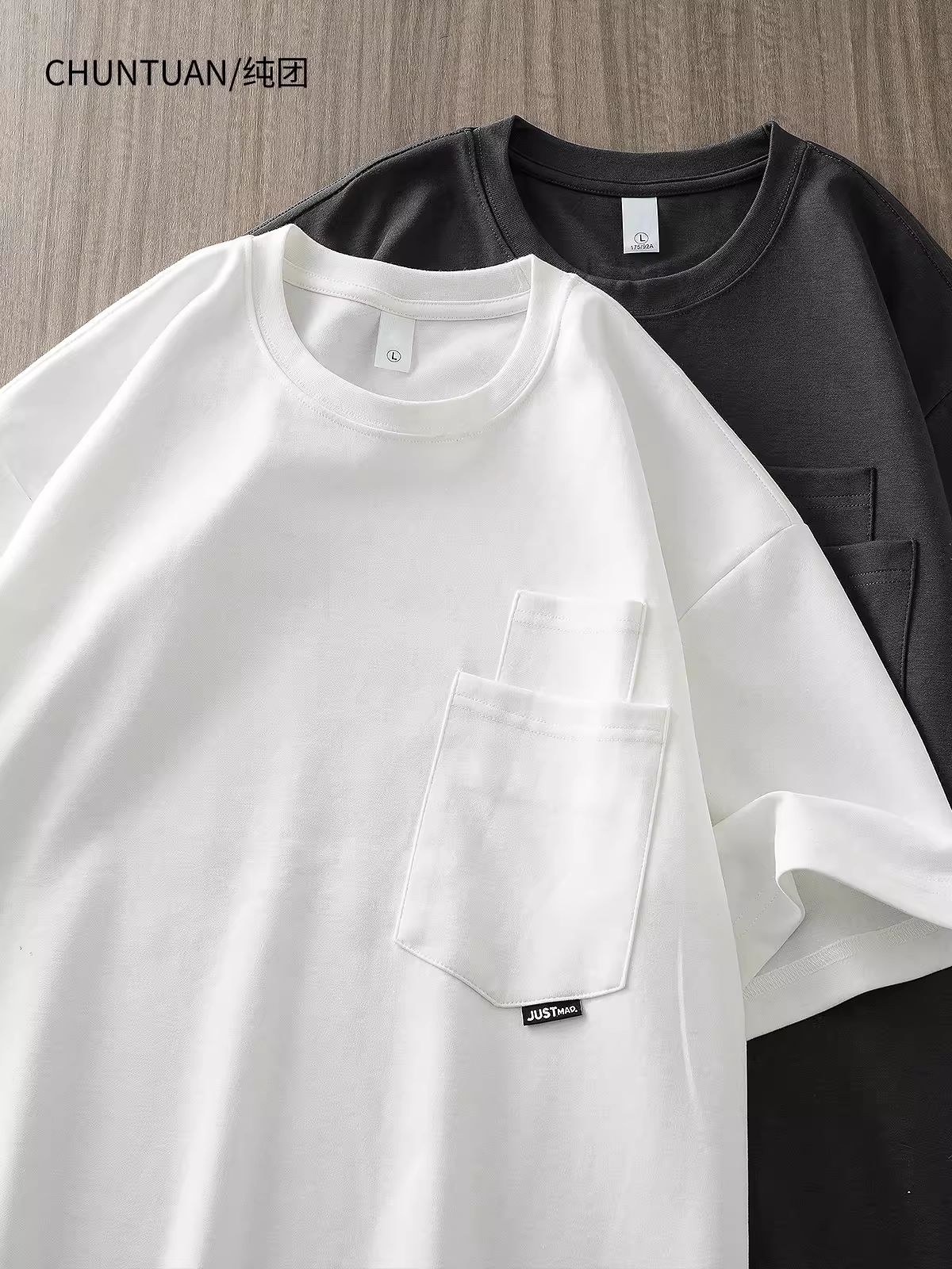 Áo thun nam tay ngắn, chất liệu dày 300G, kiểu dáng thời trang mùa hè phong cách Mỹ, màu trắng tinh khiết, cổ tròn, tay lửng.