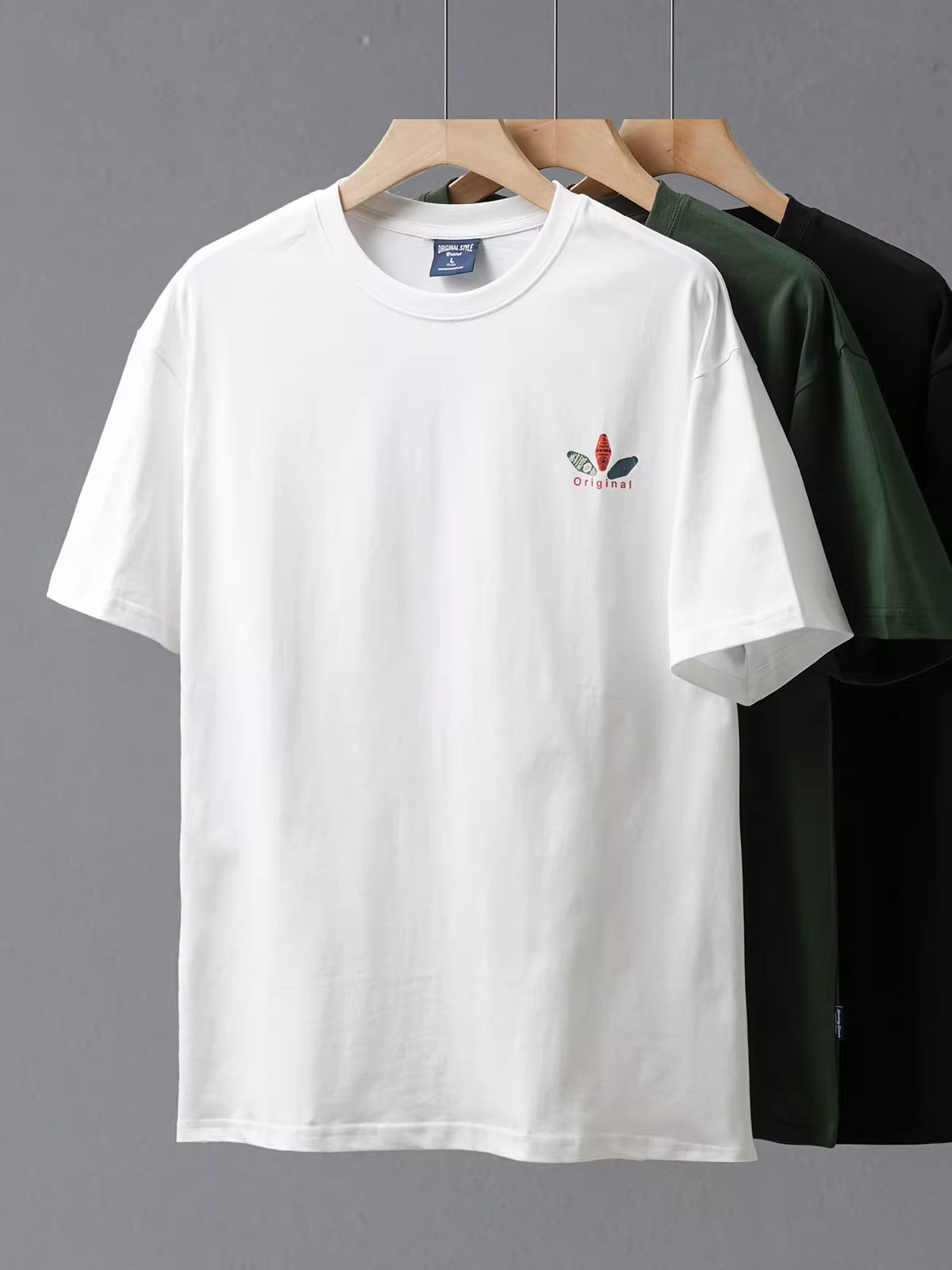 Áo thun nam cotton 100% dày dặn 280G, tay ngắn, kiểu mới hè 2024, dáng rộng, in thương hiệu thời thượng, tay lửng, cổ tròn cổ điển.