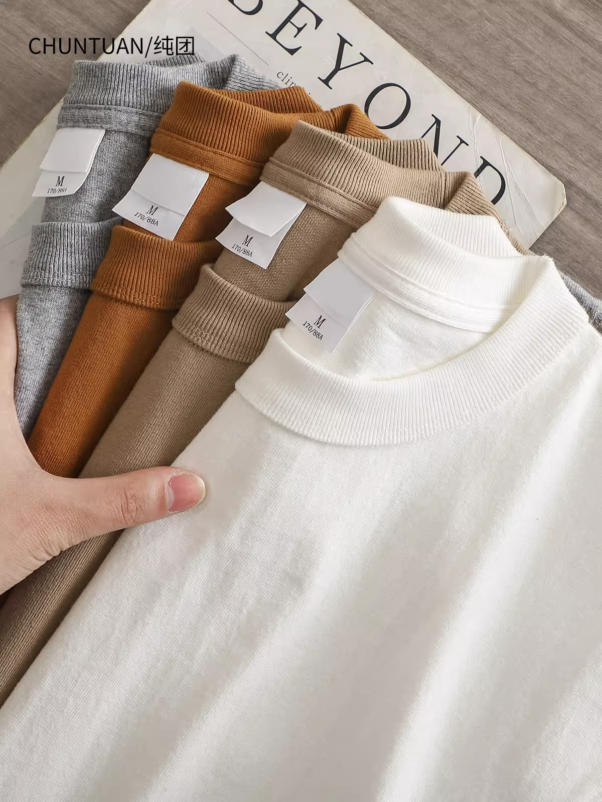 Áo thun nam cotton 100% dày dặn 350G, tay ngắn, kiểu mới hè 2024, cổ tròn, màu trắng tinh khôi, chất liệu ba kim, áo lót nửa tay