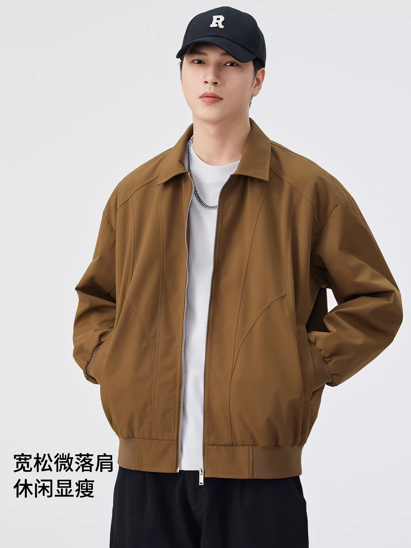 Áo khoác Harrington kiểu Mỹ thuần túy dành cho nam, áo khoác bomber dáng rộng có cổ áo kiểu dáng hiện đại, hợp thời trang mùa xuân và mùa thu