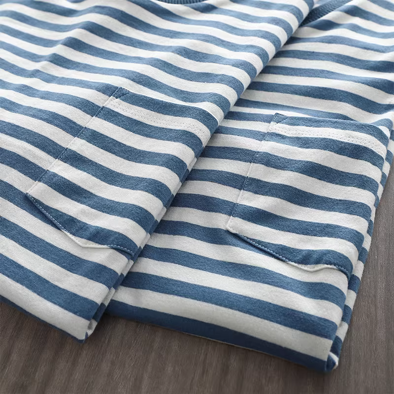 Áo thun hạng nặng 270g kiểu Nhật dành cho nam, áo sơ mi cotton nguyên chất sọc mùa hè, áo sơ mi thủy thủ dáng rộng cổ tròn nửa tay, áo ngắn tay dành cho nữ.