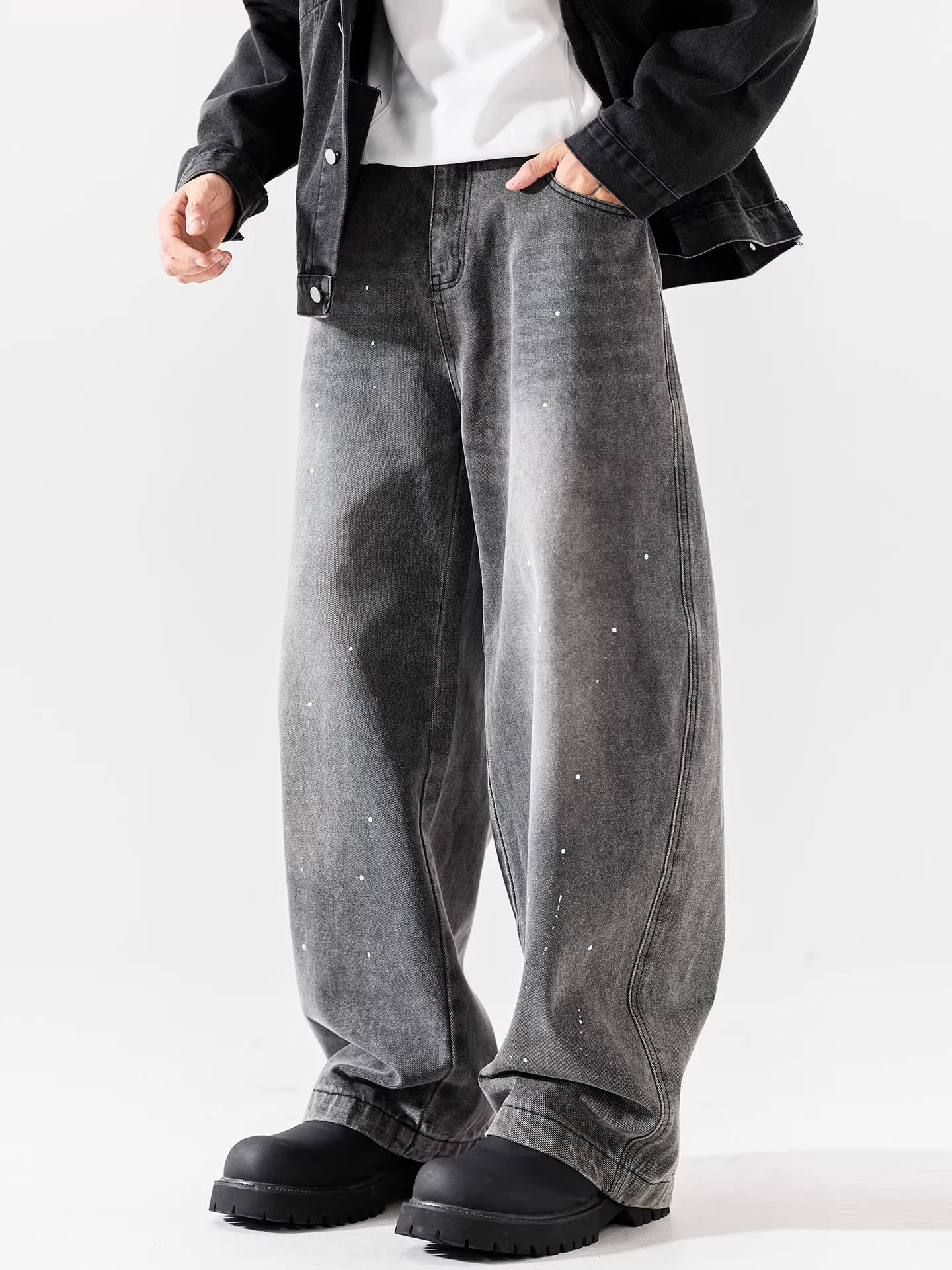 Quần jean denim dày 480G dành cho nam, thương hiệu thời trang đường phố cao cấp mùa xuân thu, kiểu dáng thẳng ống rộng phong cách Mỹ, dài chấm đất, quần ống rộng thường ngày