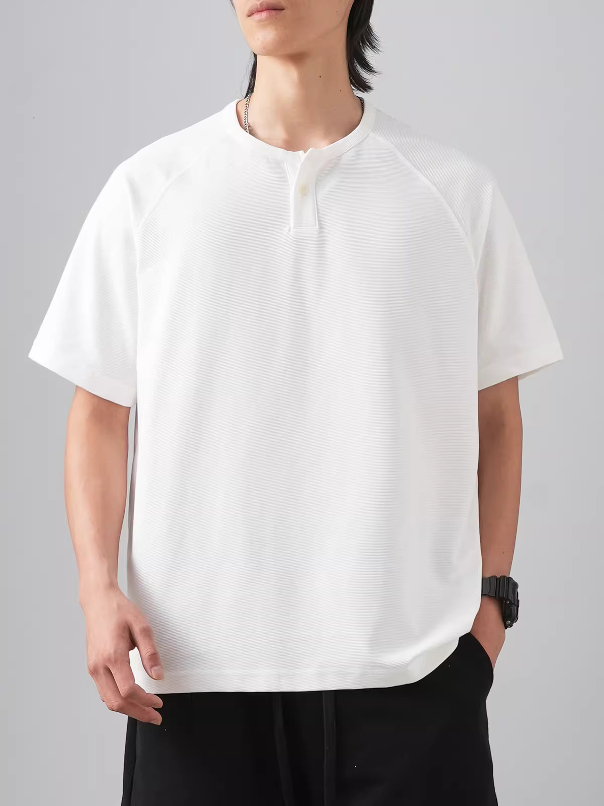 Áo Henley nam tay ngắn mùa hè 2024 kiểu Mỹ cổ điển, chất liệu dày dặn, phong cách mạnh mẽ, cao cấp, dáng rộng