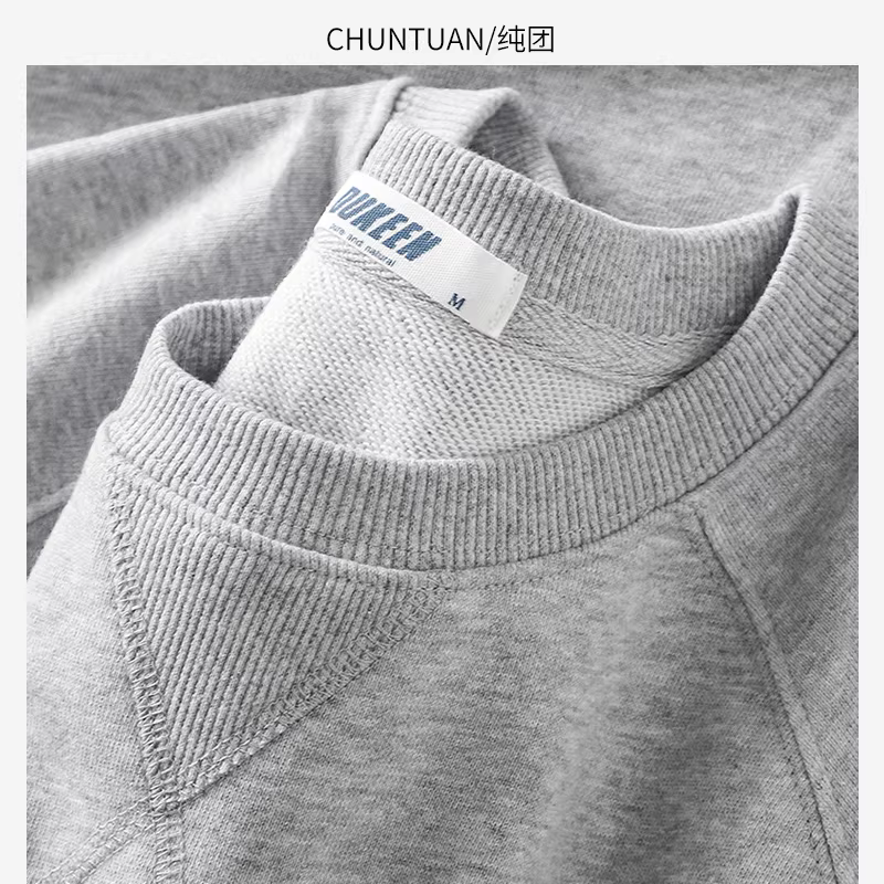 Áo thun cổ tròn chất liệu terry dày dặn 340G kiểu Mỹ nguyên chất dành cho nam, áo sơ mi màu xám cotton cao cấp mùa thu, thương hiệu thời thượng.