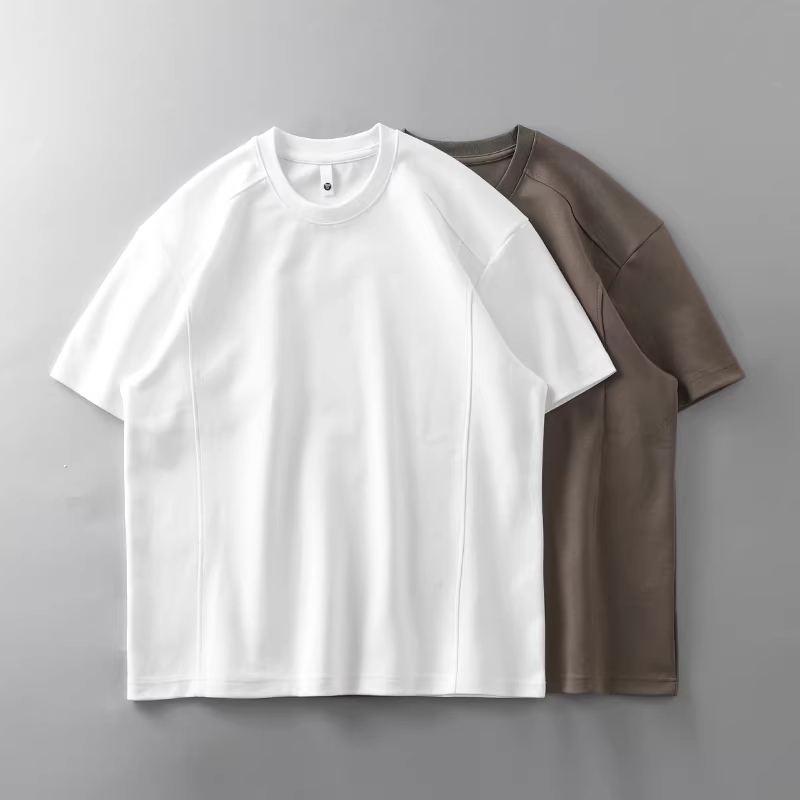 Áo thun nam chất liệu air layer 300G, tay ngắn, thiết kế mùa hè kiểu Mỹ, phối màu trắng trơn thoáng khí, kiểu nửa tay