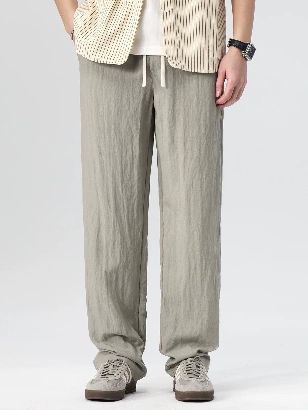 Quần vải lanh thoáng khí cho nam, quần cotton-linen mỏng mùa xuân, quần thể thao, quần dài ống rộng đa năng, chất liệu ramie
