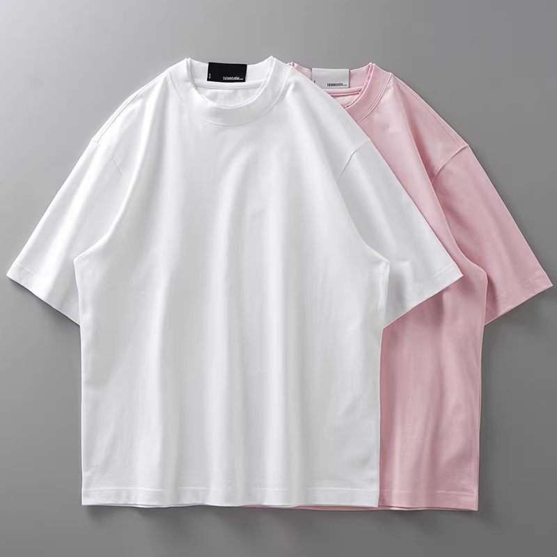 Áo thun cotton nguyên chất hạng nặng 400G dành cho nam, tay ngắn, phong cách Mỹ mùa hè, dáng rộng, áo sơ mi cổ tròn màu trắng tinh khiết, tay áo năm phần tư.