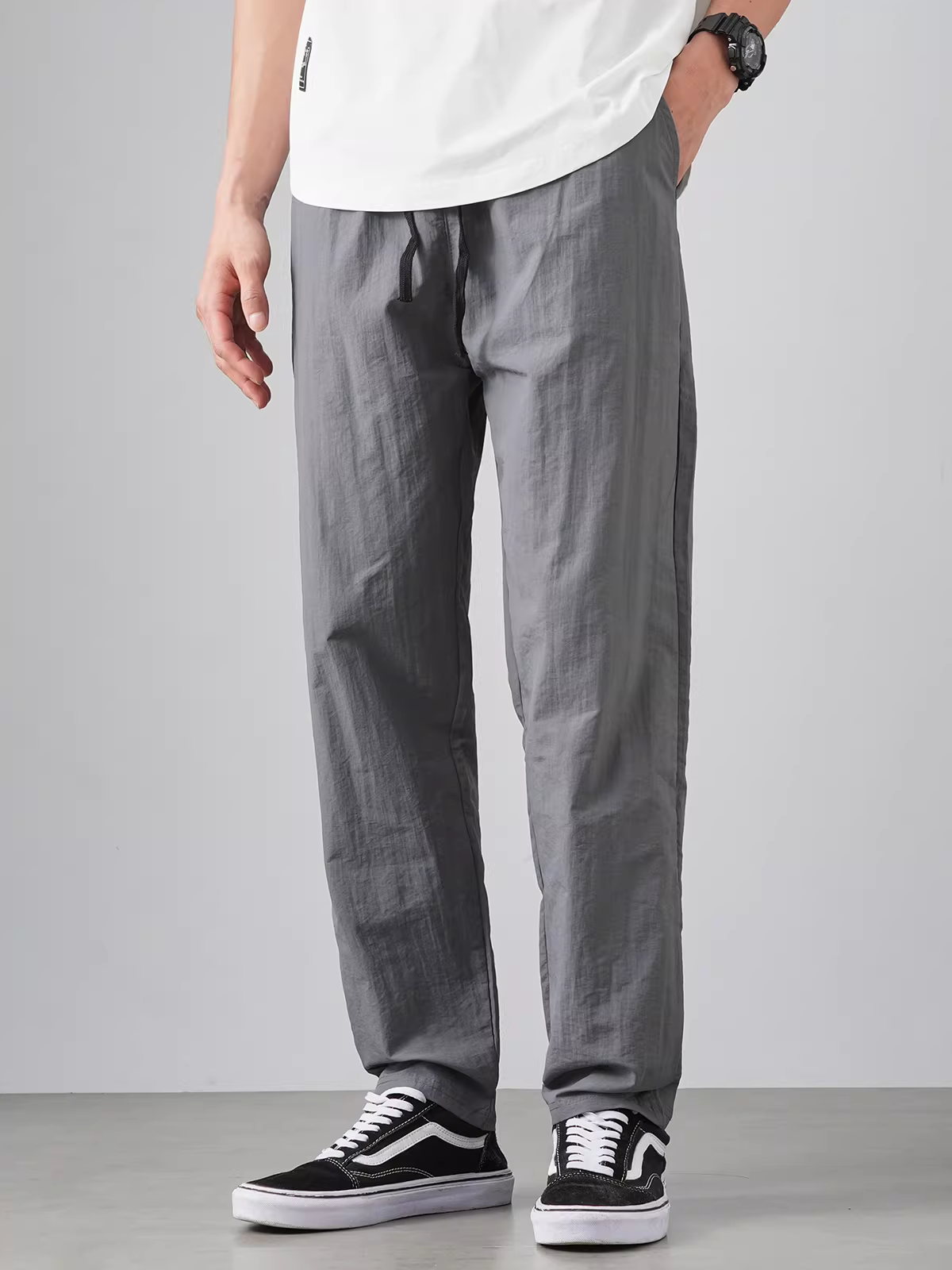 Quần vải lụa mát lạnh dành cho nam, mùa hè 2024 mới, kiểu dáng thẳng, rộng rãi, nhanh khô, thoáng mát, quần thể thao dài