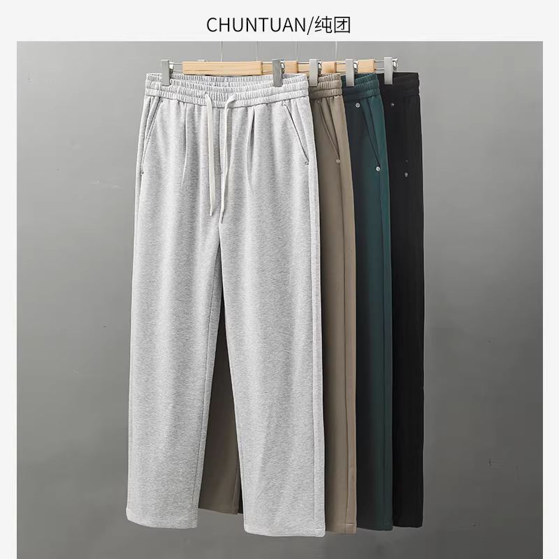 Quần thể thao hạng nặng kiểu Mỹ nguyên chất dành cho nam, quần ống rộng dáng rộng mùa xuân thu, quần thể thao thông thường màu xám hợp thời trang, quần dài ống thẳng.