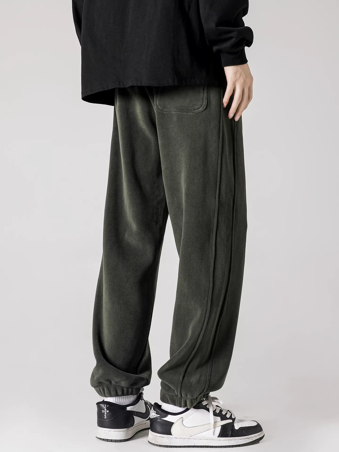 Quần jogger nỉ hai mặt dày dặn dành cho nam, mùa thu đông, lót lông cừu, dày dặn, ấm áp, quần thể thao dáng thẳng, phong cách thường ngày.