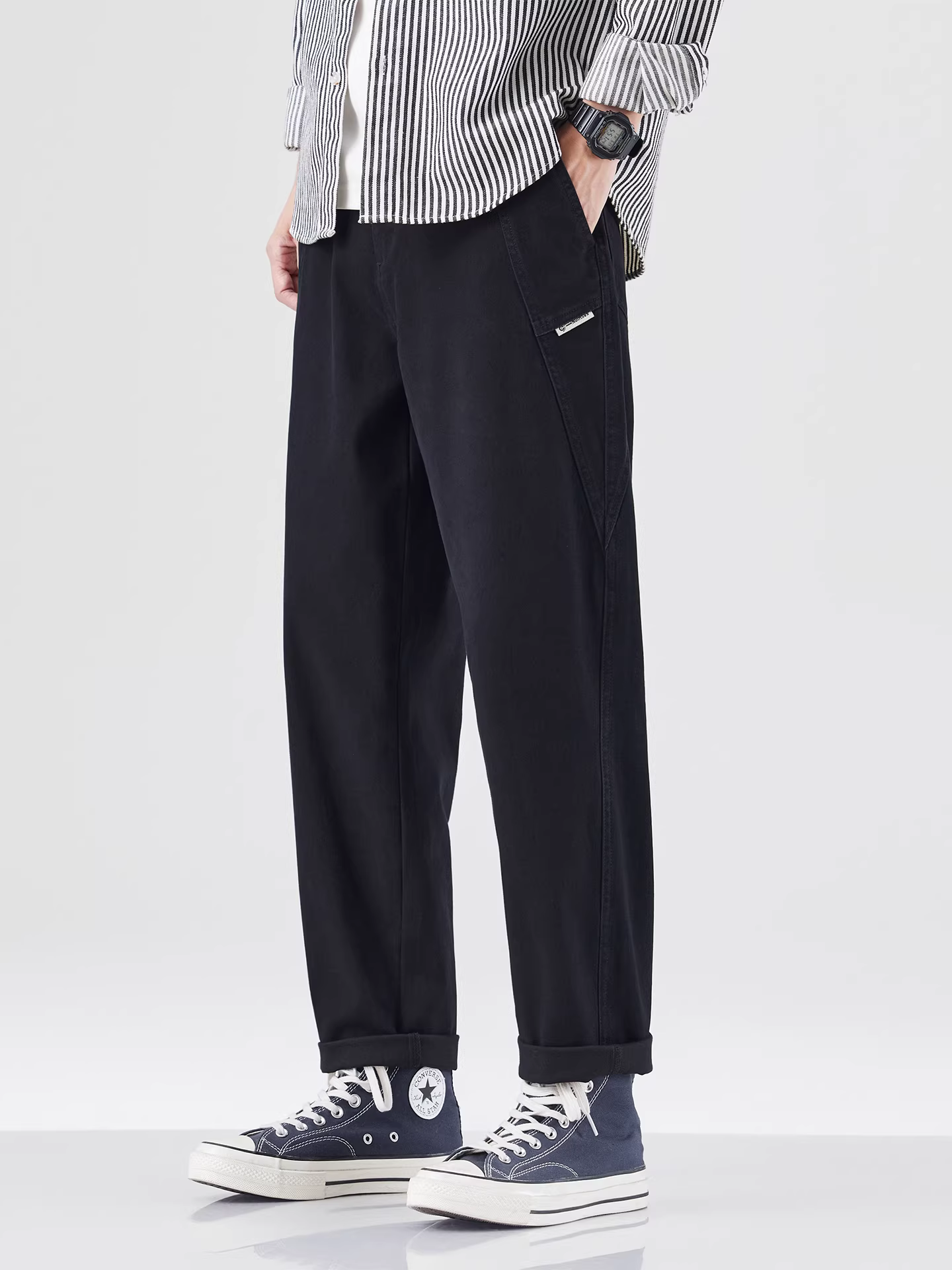 Quần cargo ống đứng nam, xu hướng mới xuân thu 2025, dáng rộng đa năng, kiểu Mỹ, ống côn, quần dài thường ngày