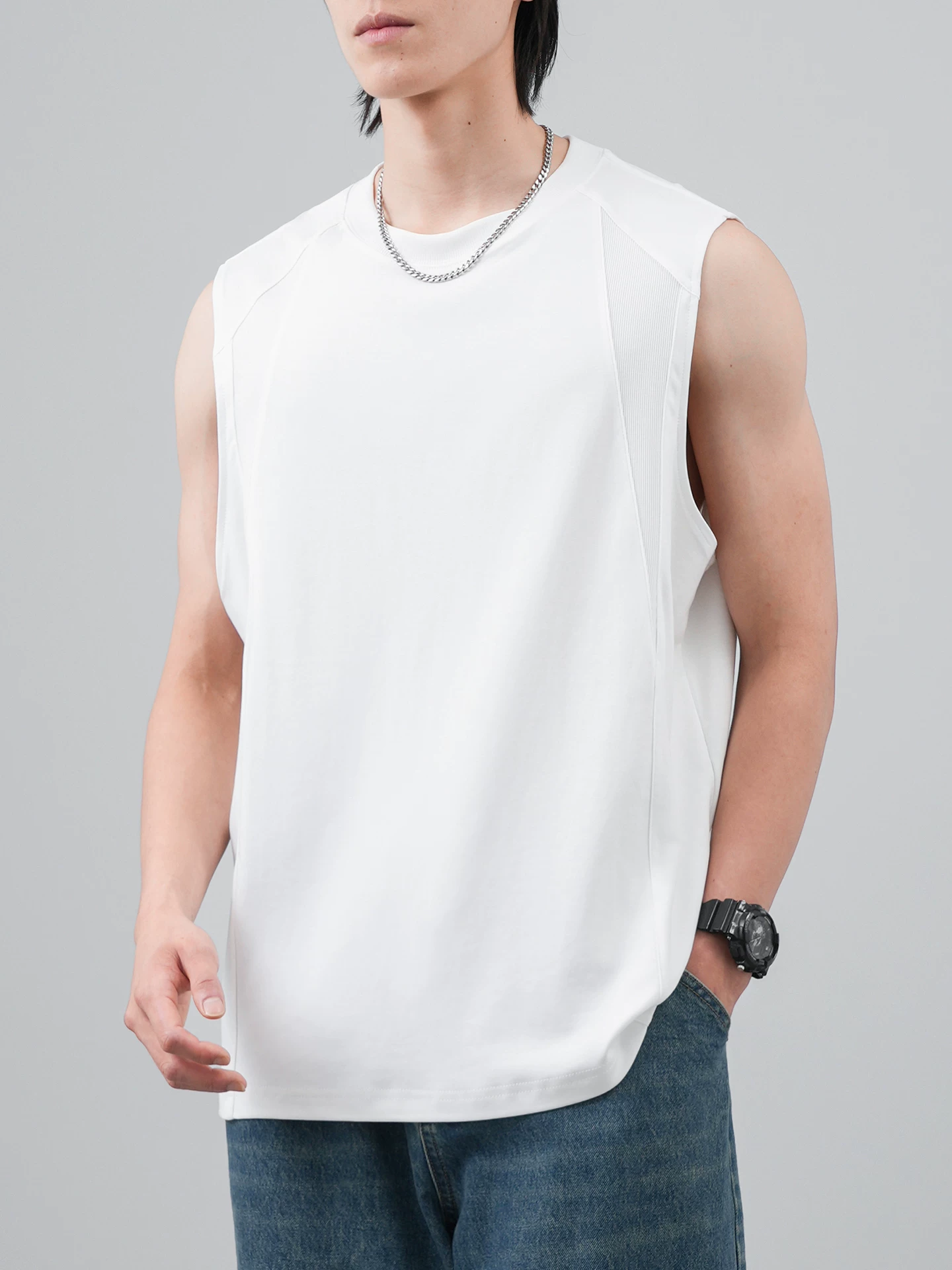 Áo vest Lyocell làm mát cho nam, kiểu dáng rộng rãi theo phong cách Mỹ mùa hè, áo ba lỗ bóng rổ thể thao ngoài trời, áo thun không tay bằng lụa băng