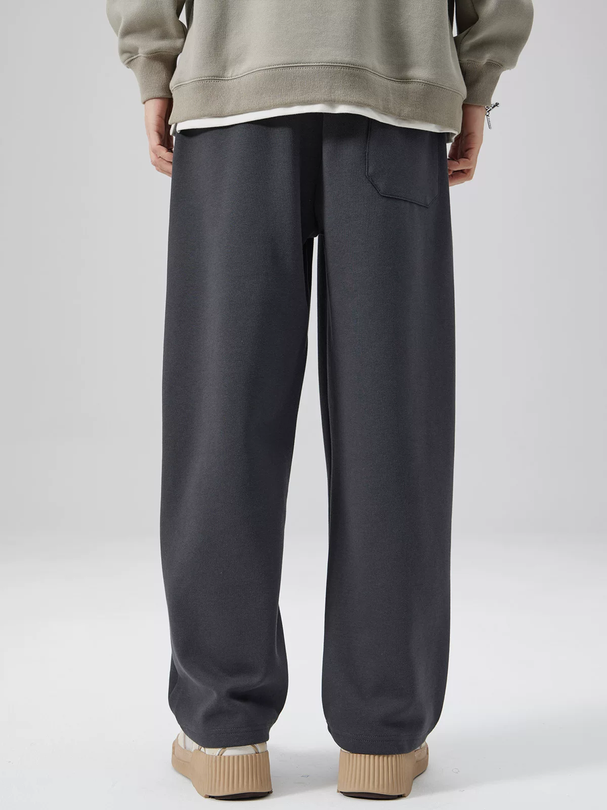 Quần thể thao cotton pique hạng nặng kiểu Mỹ nguyên chất dành cho nam, quần thể thao dáng rộng ống thẳng mùa thu đông có đường may, quần dài lót lông cừu thông thường.