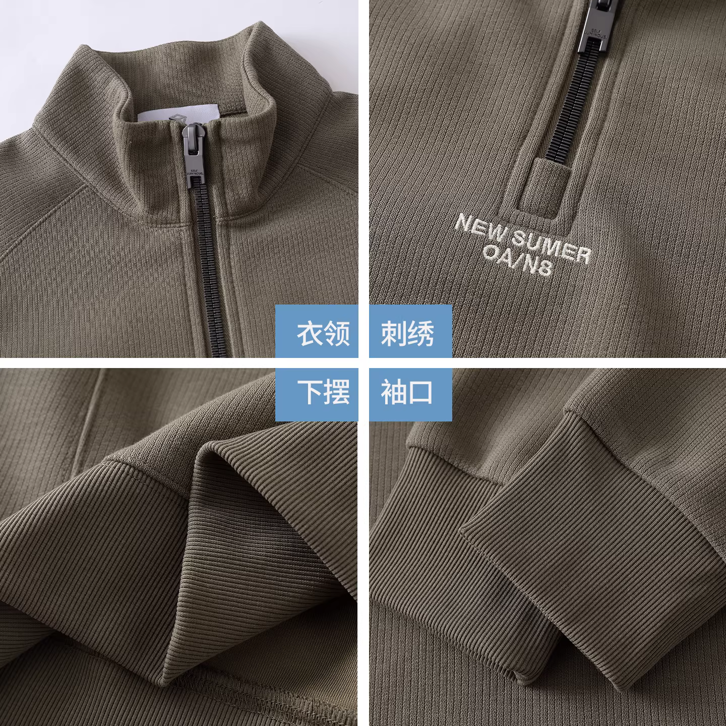 Áo khoác nỉ nửa khóa kéo 360G dành cho nam, kiểu mới thu đông 2025, kiểu dáng Mỹ, chất liệu phối vải nổi, dáng rộng, cổ đứng
