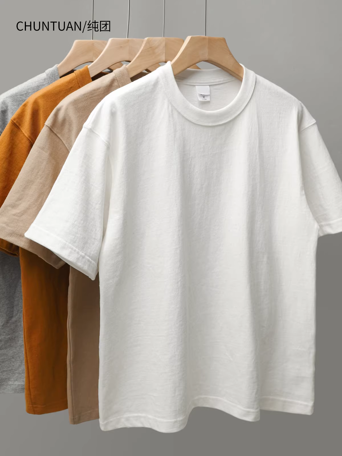 Áo thun nam cotton 100% dày dặn 350G, tay ngắn, kiểu mới hè 2024, cổ tròn, màu trắng tinh khôi, chất liệu ba kim, áo lót nửa tay