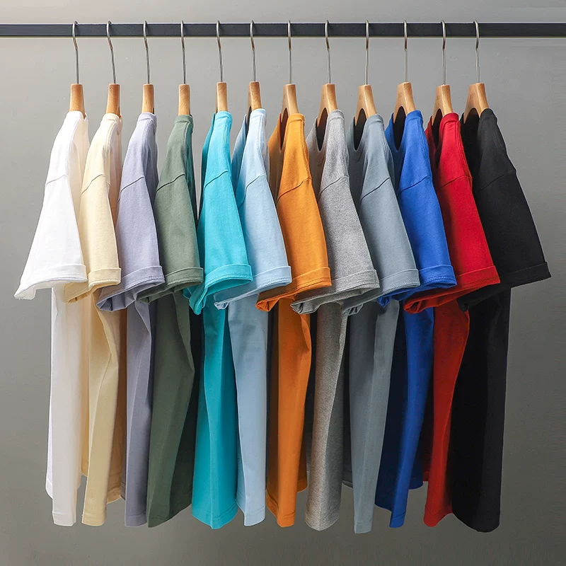 Áo thun ngắn tay hạng nặng 280G kiểu Mỹ dành cho nam, chất liệu cotton nguyên chất, vai thường, tay lửng, kiểu dáng cơ bản màu đen trắng thuần khiết, áo lót cổ tròn cho mùa hè.