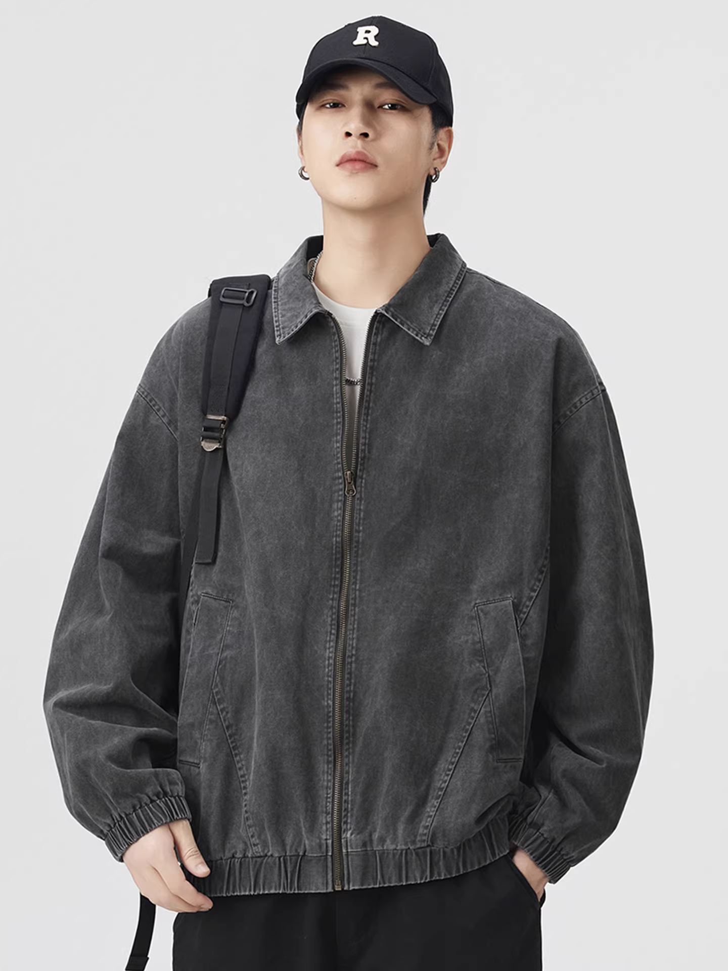 Áo khoác cotton vintage giặt mềm cho nam, kiểu dáng rộng mùa thu, áo khoác công nhân cổ điển kiểu Mỹ, áo khoác Detroit.