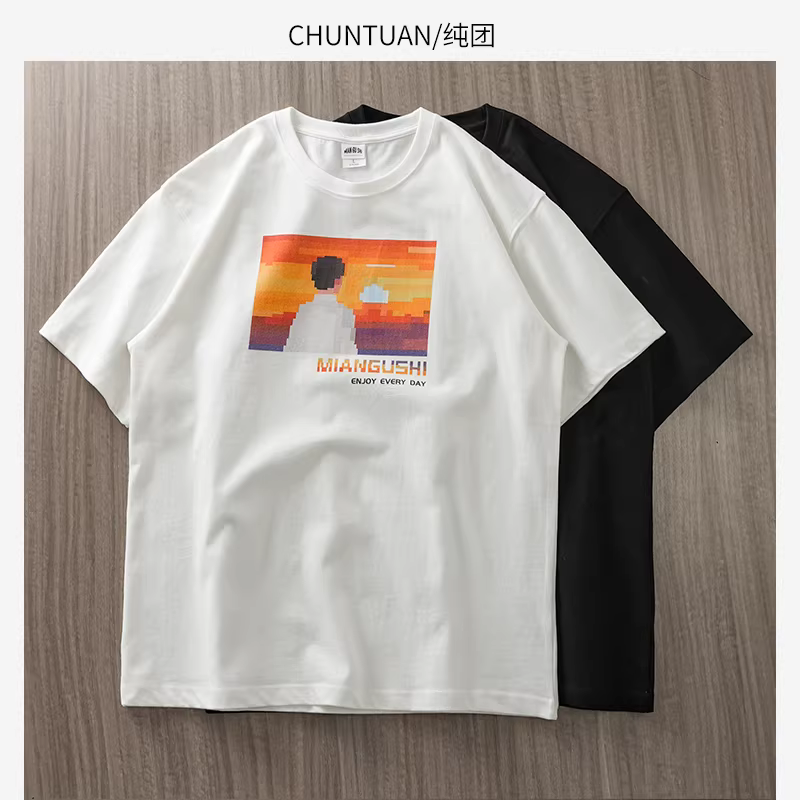 Áo thun hạng nặng 320G kiểu Mỹ thuần túy dành cho nam, tay ngắn, in họa tiết mùa hè, áo thun trắng cotton nguyên chất, tay lửng, thương hiệu thời thượng dành cho nữ.