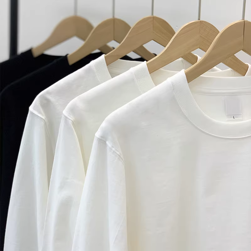 Áo thun hạng nặng 270G của Nhật Bản dành cho nam, dài tay, thương hiệu hợp thời trang, áo sơ mi màu trắng nguyên bản mùa xuân và mùa thu nguyên bản của Tân Cương