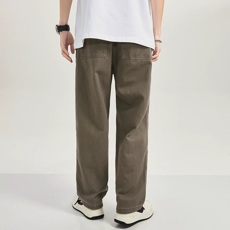 Quần jean cổ điển Nhật Bản dành cho nam, quần ống rộng ống thẳng, quần cotton nguyên chất nặng, quần công sở thông thường dành cho mùa hè