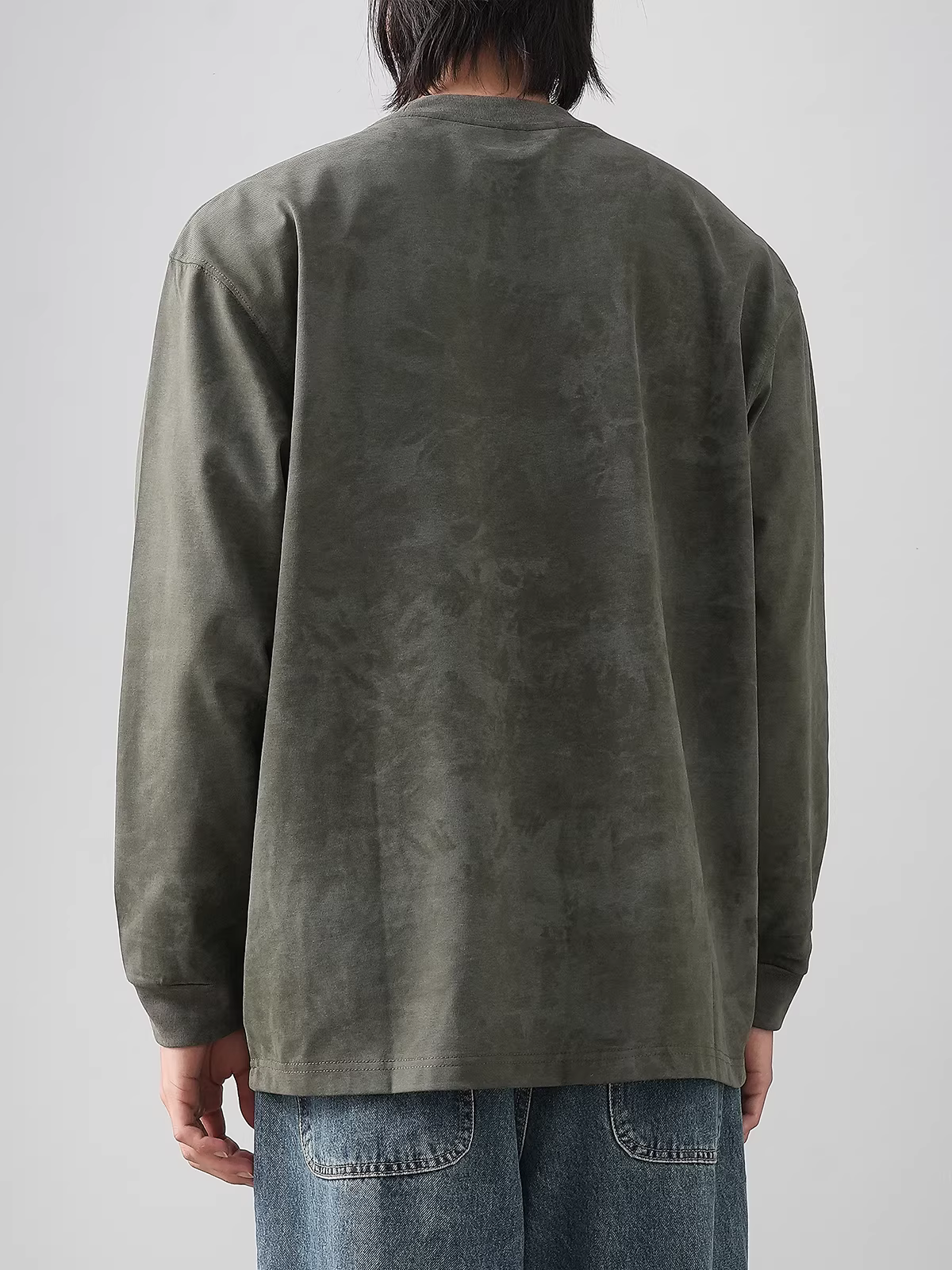 Áo thun tie-dye nam 270G, tay dài, mẫu mới thu đông 2024, thương hiệu thời thượng, kiểu dáng rộng cổ tròn, áo thun basic vintage