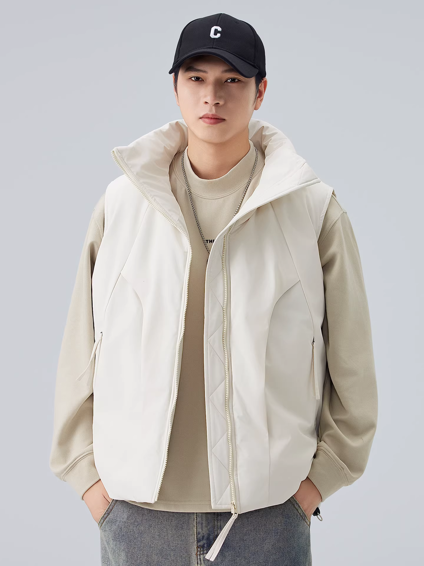 Áo vest nam cổ đứng dày dặn, áo khoác vest không tay ấm áp kiểu Mỹ mùa đông