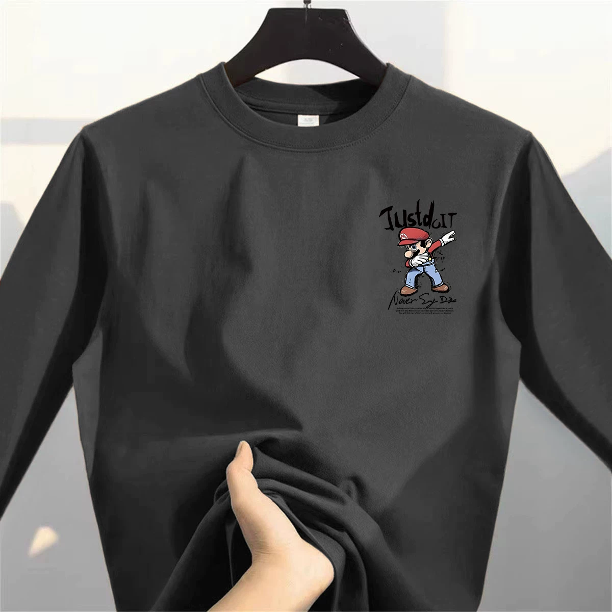 Outlet~ Quầy xuất khẩu hàng hiệu giá rẻ đa năng, chất liệu cotton nguyên chất, áo thun dài tay unisex mùa thu đông mới, áo lót cơ bản