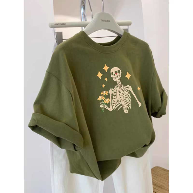 Outlet~ Thương hiệu xuất khẩu thanh lý áo thun ngắn tay in họa tiết đa năng, chất liệu cotton nguyên chất, kiểu dáng unisex