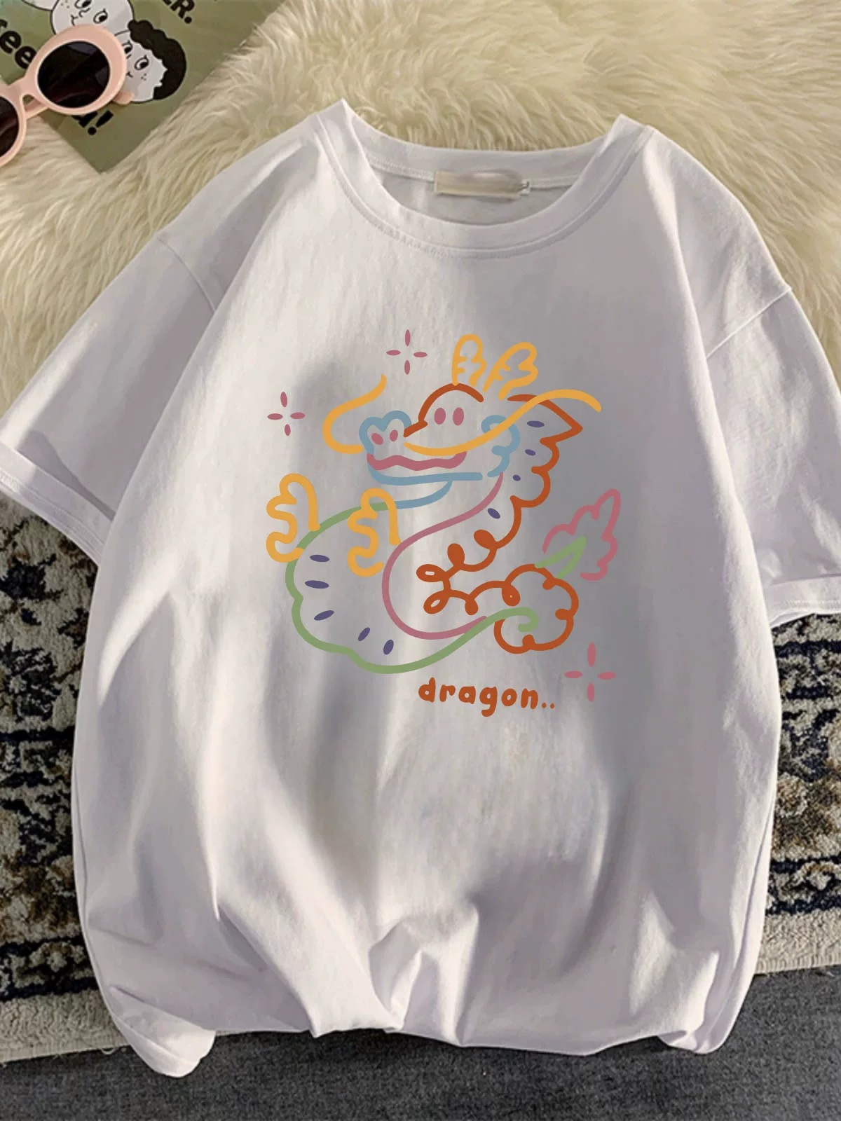 Xả kho hàng xuất khẩu dư thừa ~ Áo thun tay ngắn chất liệu cotton nguyên chất, kiểu dáng rộng rãi, unisex, đa năng, mẫu mới thời thượng 2024