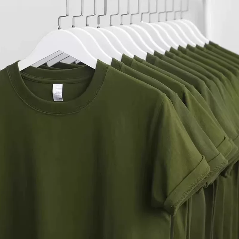 Xả kho hàng hiệu ~ Hàng tồn kho xuất khẩu, áo thun cotton nguyên chất tay ngắn, size lớn, may sẵn, dành cho nam và nữ, kiểu dáng rộng rãi, màu trơn cổ điển