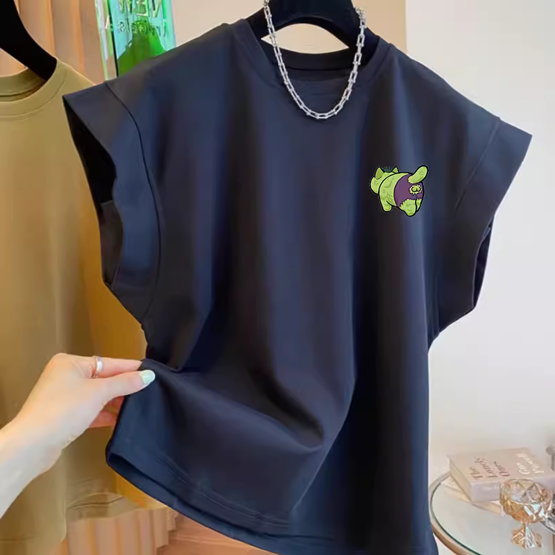 Giảm giá đặc biệt~ Hàng xuất khẩu dư thừa, áo thun cotton dày dặn mới, không tay, kiểu dáng rộng rãi và đa năng