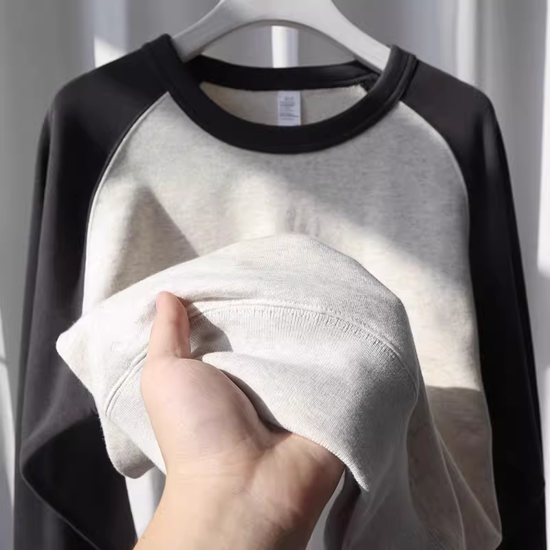 Outlet~ Quầy xuất khẩu hàng hiệu giảm giá áo sweatshirt cổ tròn dáng rộng phối màu mùa thu đông mới