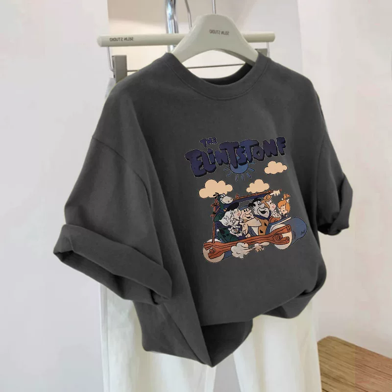 Giảm giá đặc biệt~ Hàng xuất khẩu dư thừa, áo thun cotton dày dặn, kiểu dáng rộng rãi, đa năng, in họa tiết, tay ngắn, giá ưu đãi