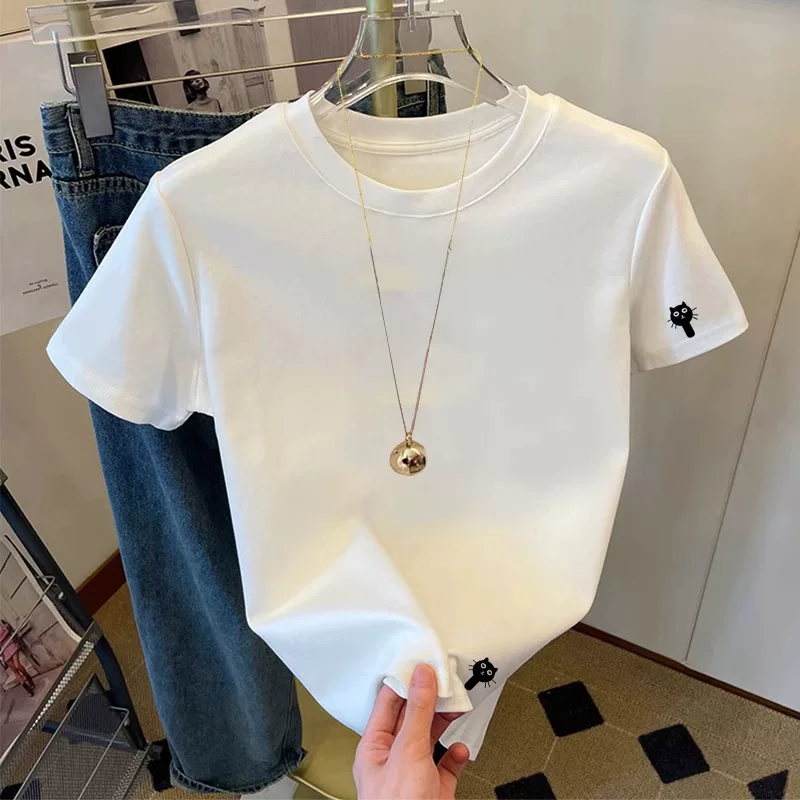 Áo thun nữ cotton 100% in họa tiết, kiểu Hàn Quốc thời trang, thiết kế năng động, hàng xuất khẩu, giá rẻ.