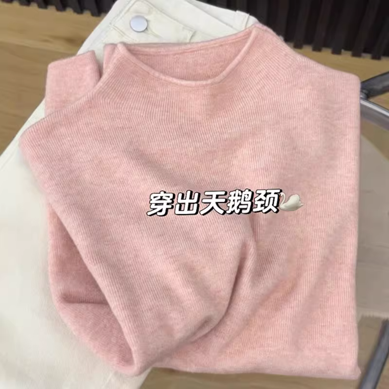 Áo len dệt kim cổ nửa cao, chất liệu cao cấp, xuất khẩu, giá rẻ, dành cho nữ, mùa thu đông, màu trơn, mặc trong