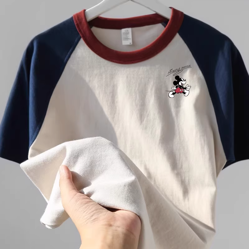 Outlet~ Hàng xuất khẩu thanh lý, áo thun cotton 100% mùa hè, áo thun ngắn tay nam nữ, tay raglan phối màu