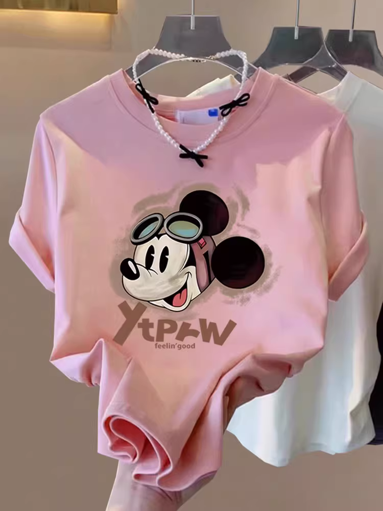 Outlet~ Áo thun ngắn tay in họa tiết độc đáo, chất liệu cotton nguyên chất, kiểu dáng thời thượng, xuất khẩu, dành cho nữ