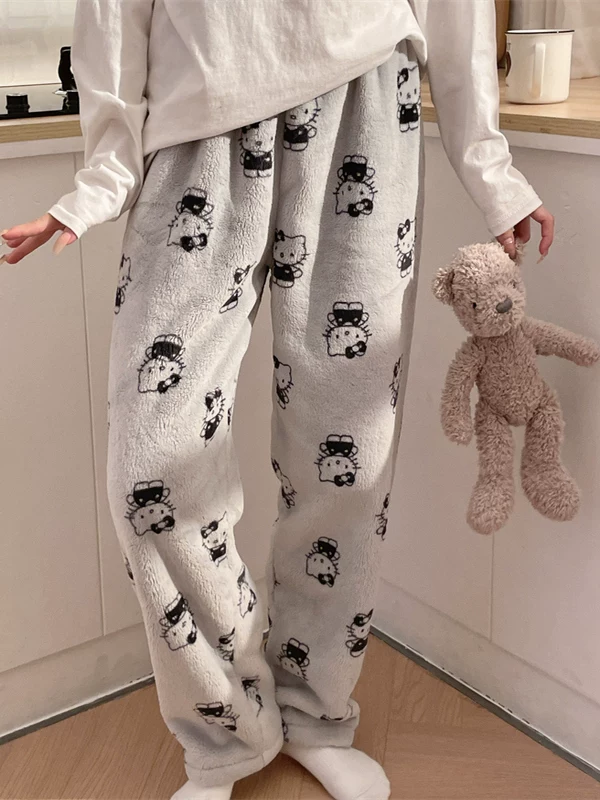 Outlet~ Quần ngủ flannel nữ cho mùa thu đông, dày dặn và ấm áp, quần ấm họa tiết hoạt hình, quần mặc nhà bằng lông san hô.