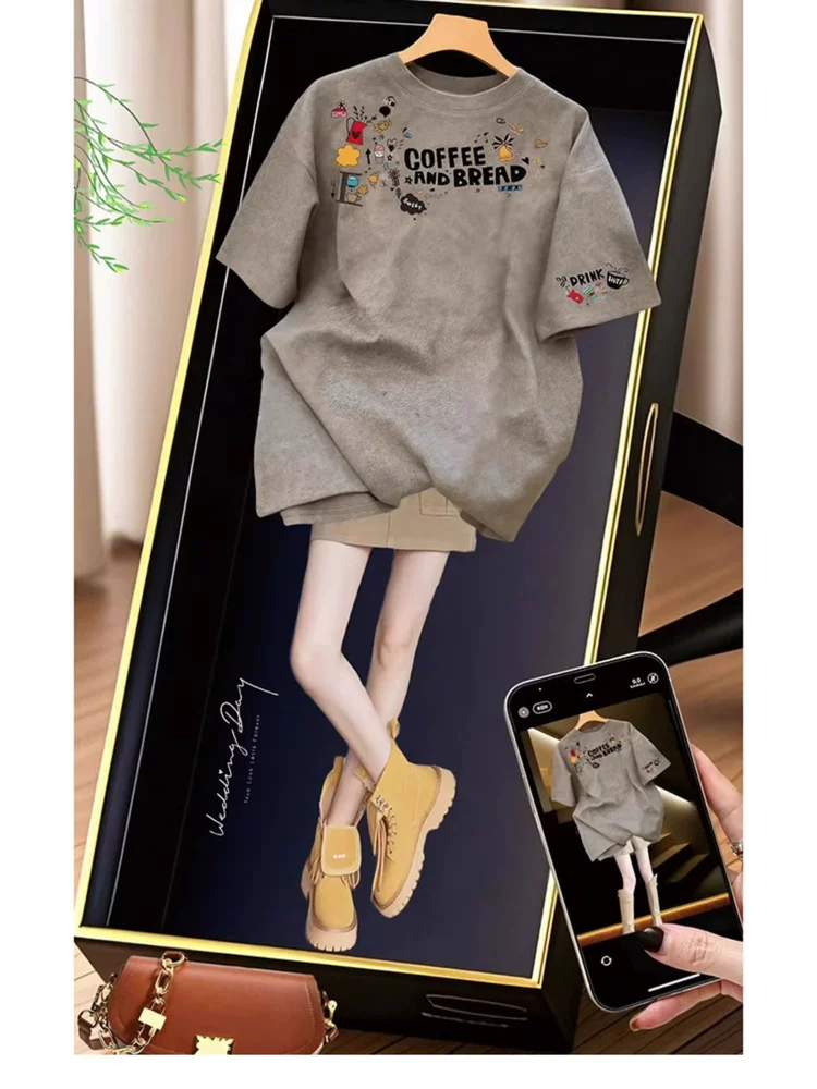 Áo thun cotton in họa tiết kiểu Mỹ, hàng xuất khẩu, giá rẻ, thời trang, tay ngắn, chất liệu cotton nguyên chất.