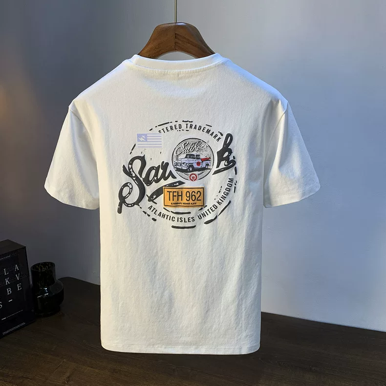Đồ xuất khẩu dư thừa ~ Áo thun cotton nguyên chất tay ngắn unisex mùa hè 2024 kiểu dáng mới thời thượng, nhãn cắt, không xuất khẩu