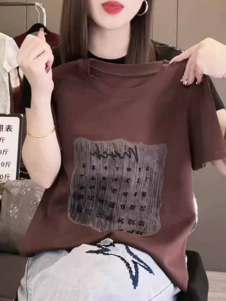 Áo thun tay ngắn in hình mới, đa năng, unisex, không nhãn hiệu, hàng xuất khẩu thanh lý, thời trang