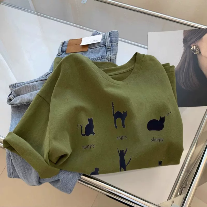 Xả kho hàng hiệu ~ Hàng tồn kho xuất khẩu, hàng xuất khẩu cắt mác, áo thun ngắn tay in hình cotton nguyên chất mới dành cho nam nữ, áo lót mặc thường ngày.
