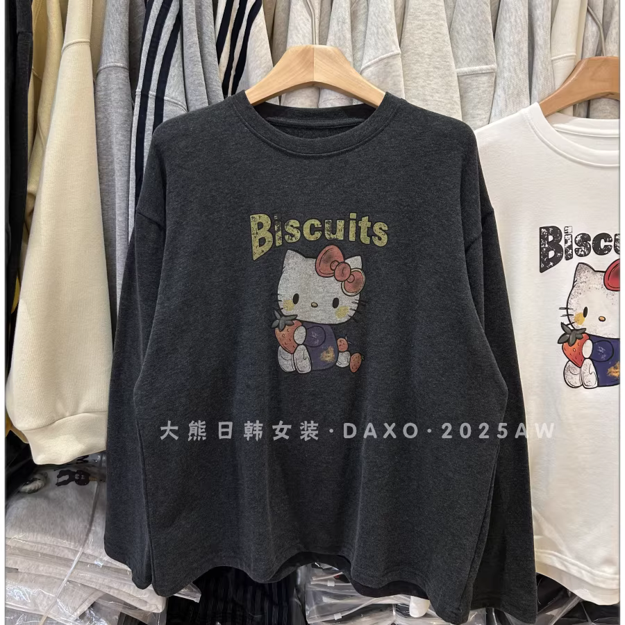 Outlet~ Áo thun nữ cổ tròn dài tay chất liệu cotton mềm mại, kiểu dáng mới thu đông, thương hiệu xuất khẩu, giá ưu đãi, áo lót KT cat