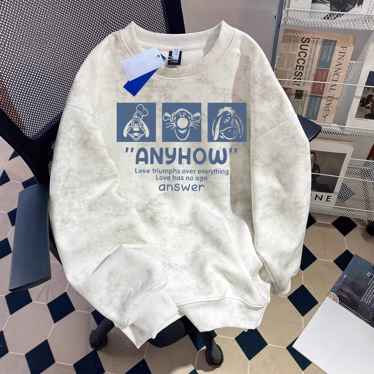 Outlet~ Hàng xuất khẩu thanh lý, áo thun mùa thu kiểu dáng xu hướng, in tie-dye, cổ tròn, rộng rãi, thoải mái