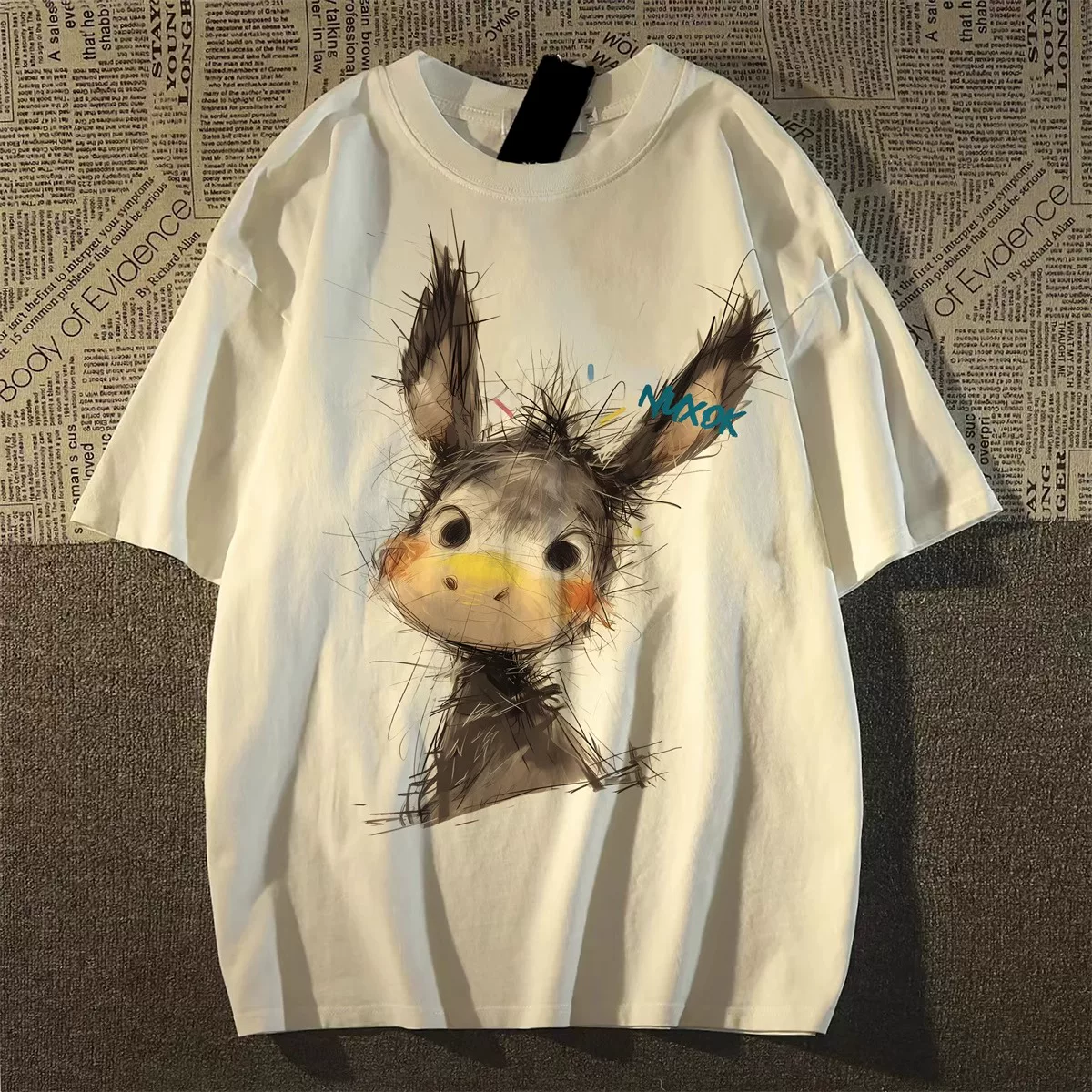 Outlet~ Áo thun ngắn tay in hình hoạt hình đa năng mùa hè, chất liệu cotton nguyên chất, hàng xuất khẩu, thanh lý kho