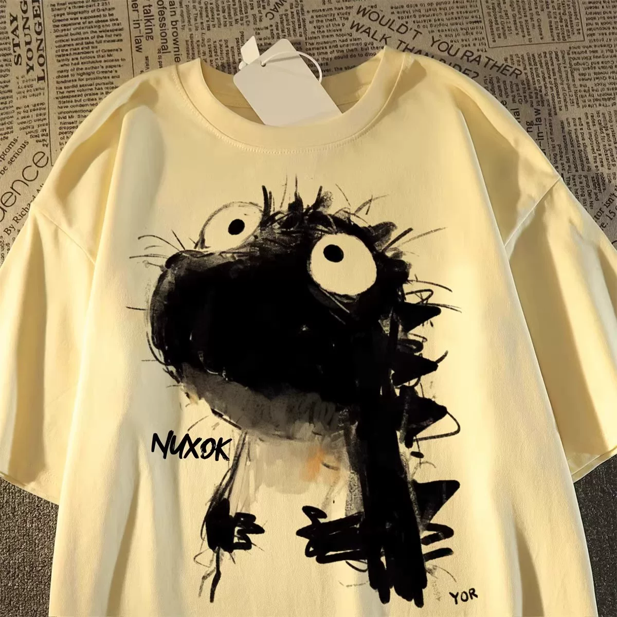 Áo thun tay ngắn unisex cotton dày kiểu dáng mới, form rộng, cá tính, xuất khẩu thanh lý kho
