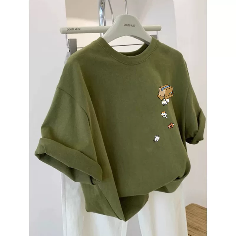 Xả kho hàng hiệu ~ Hàng tồn kho xuất khẩu, hàng xuất khẩu cắt mác, áo thun cotton nguyên chất in hình tay ngắn, dáng rộng mới dành cho nam nữ và cặp đôi.