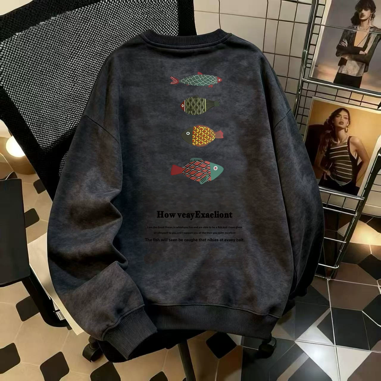 Áo nỉ giữ ấm phong cách Mỹ, chất liệu fleece lót lông, kiểu dáng casual, họa tiết tie-dye, xuất khẩu, giá rẻ, dành cho nam và nữ.
