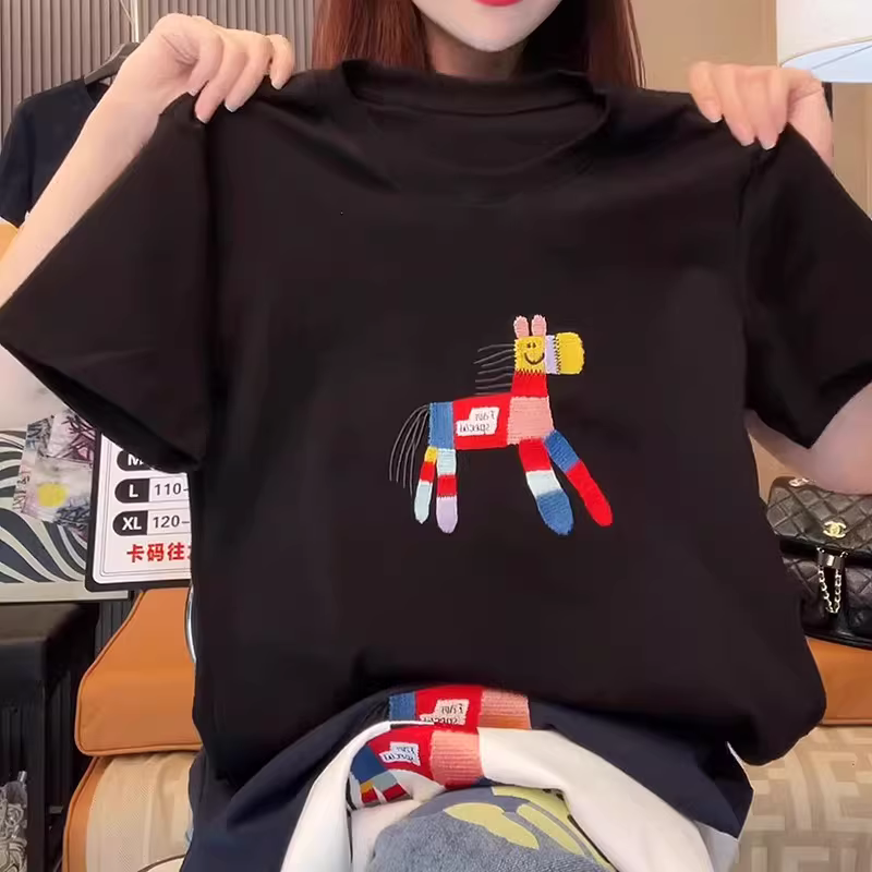 Outlet~ Hàng xuất khẩu thanh lý, áo thun cotton in họa tiết phong cách Hàn Quốc thời trang, dáng rộng, chất liệu cotton nguyên chất, tay ngắn, giá rẻ